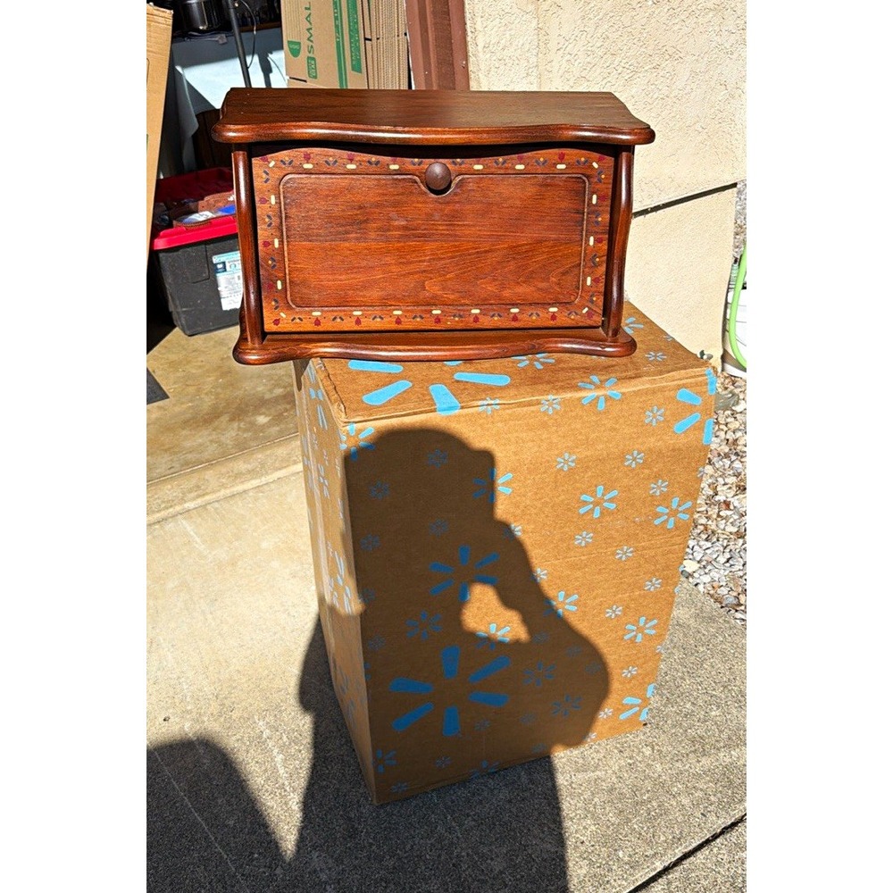 Mid-Century Modern Solid Wood Storage Chest Hinged Drop-Front Knob 21x12x13